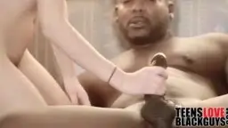 Blonde teen rides naked on black man on sofa