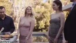 Kenzie Madison in a backless evening dress at the pool bar