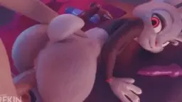 Horny bunny girl on her back, legs spread, close-up of a thick insertion