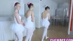 Three teens kneeling in a circle, kissing cock