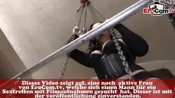 Red hair, upside down, fishnet outfit, cellar dungeon, straw, chains