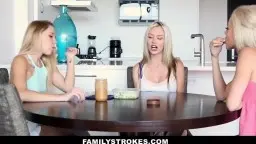 Dad fucking blonde stepdaughter from behind on bed