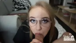Miss Banana Giving a Blowjob on the Sofa – Free Porn Video